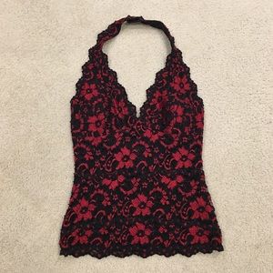 Cache beaded lace halter top - S/M